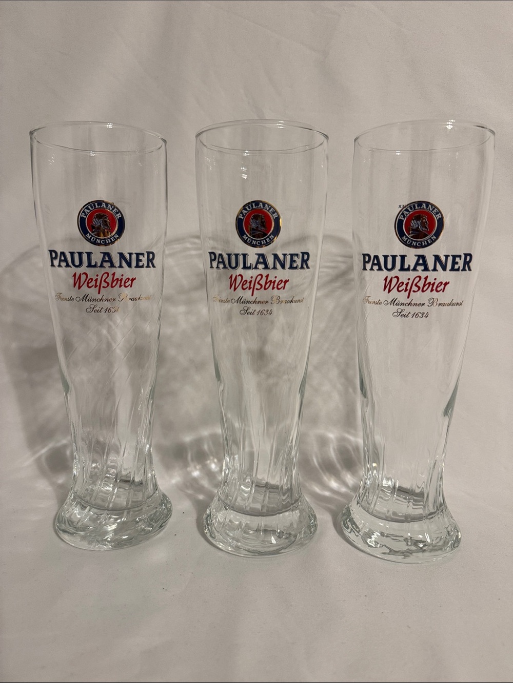 Paulaner Munchen Weissbier Pilsner .5 L Beer Glass Set of 3 - gold accent print
